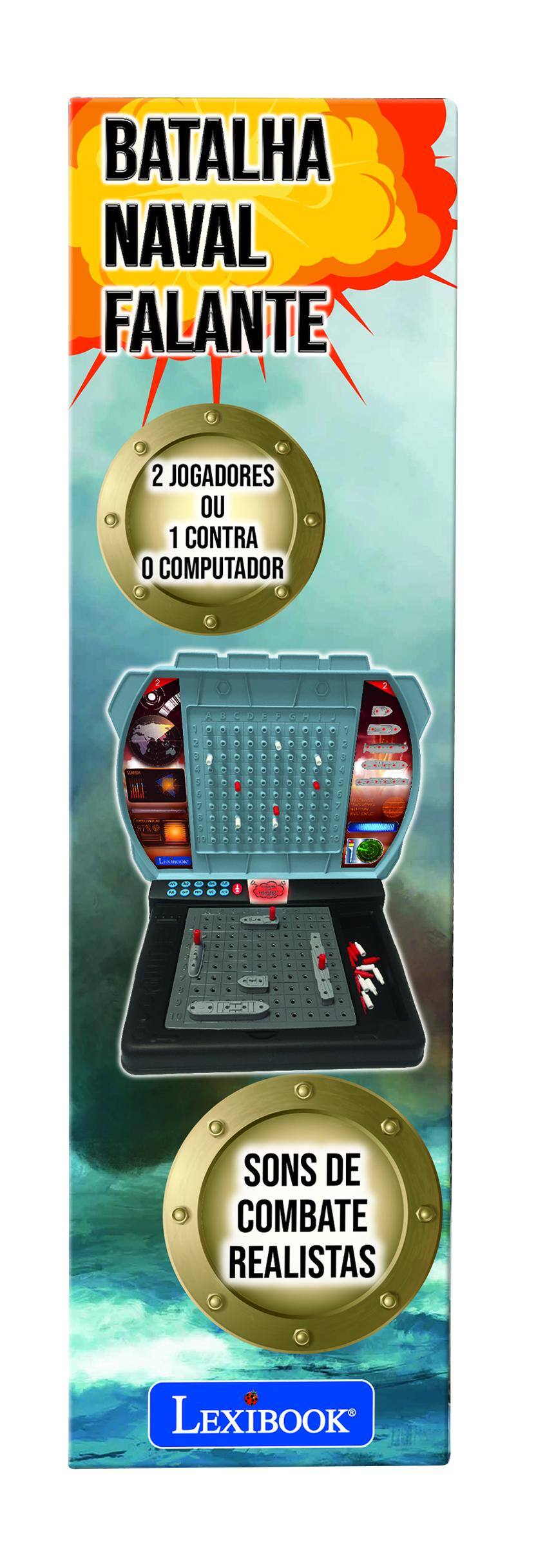 BATALHA NAVAL FALANTE  
2 JOGADORES OU 1 CONTRA O COMPUTADOR  
SONS DE COMBATE REALISTAS  
LEXIBOOK