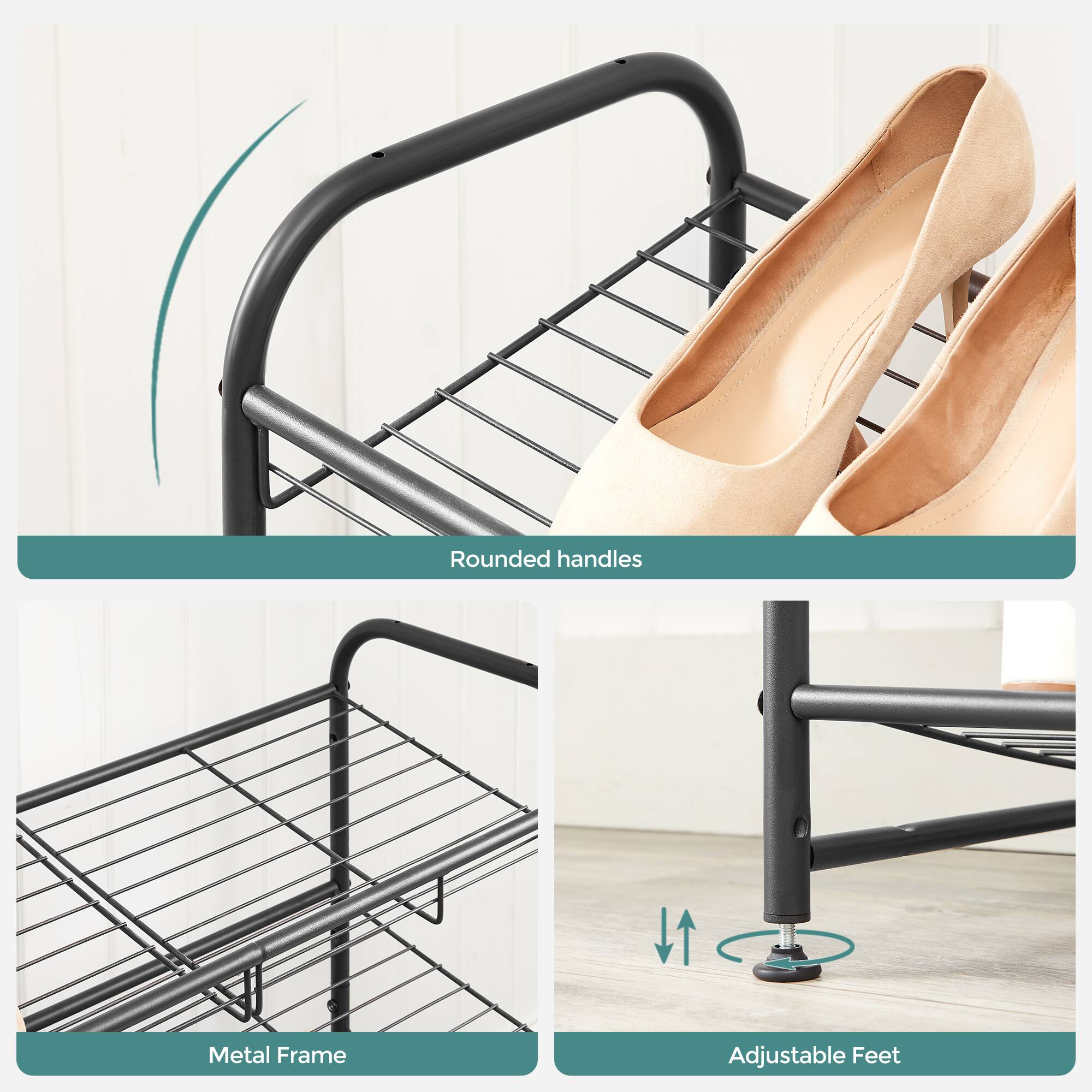 - Rounded handles
- Metal Frame
- Adjustable Feet