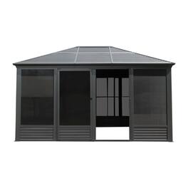 Mondawe - 11.2x14.6FT Sunroom, Hardtop Gazebo with Galvanized Steel Roof - Gray