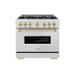 ZLINE - Autograph 36 in. Classic Dual Fuel Satin Steel Range w/ 6 Burners & Gold Accents (CDRSZ-36-G) - Stainless Steel