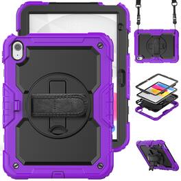 Dteck - For Apple iPad 11"(A16 chip 2025)&iPad 10th 2022 Three-Layer Kickstand Shoulder Strap Case Built-in Screen Protector - Purple