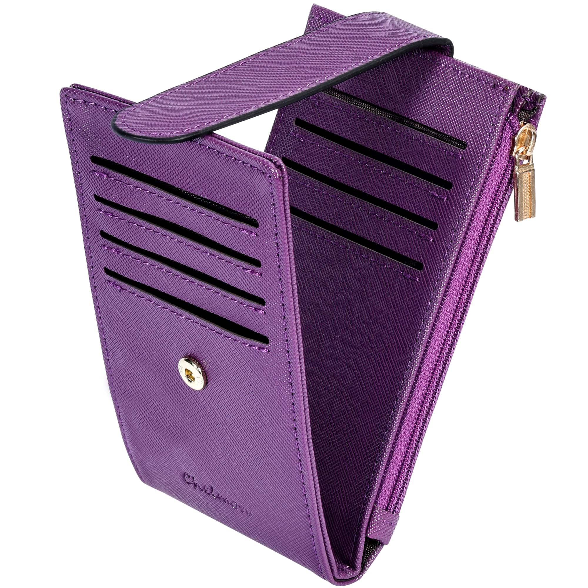 Jadie Link - Womens Rfid Slim Card Holder Wallet Thin Bifold Multi-card Case Zipper Pocket Purse deep Purple Refined Material Crafted - Purple Deep