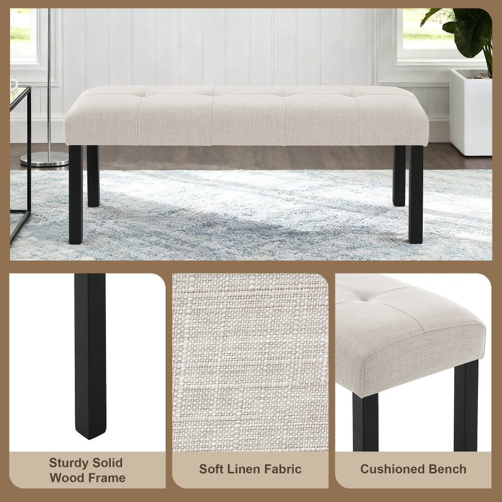 Sturdy Solid Wood Frame  
Soft Linen Fabric  
Cushioned Bench