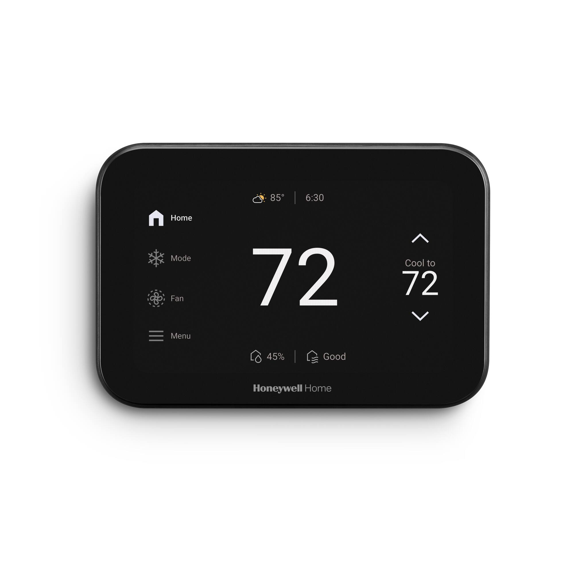 85 6:30 Home Mode Fan Menu 72 Cool to 72 45% Good Honeywell Home