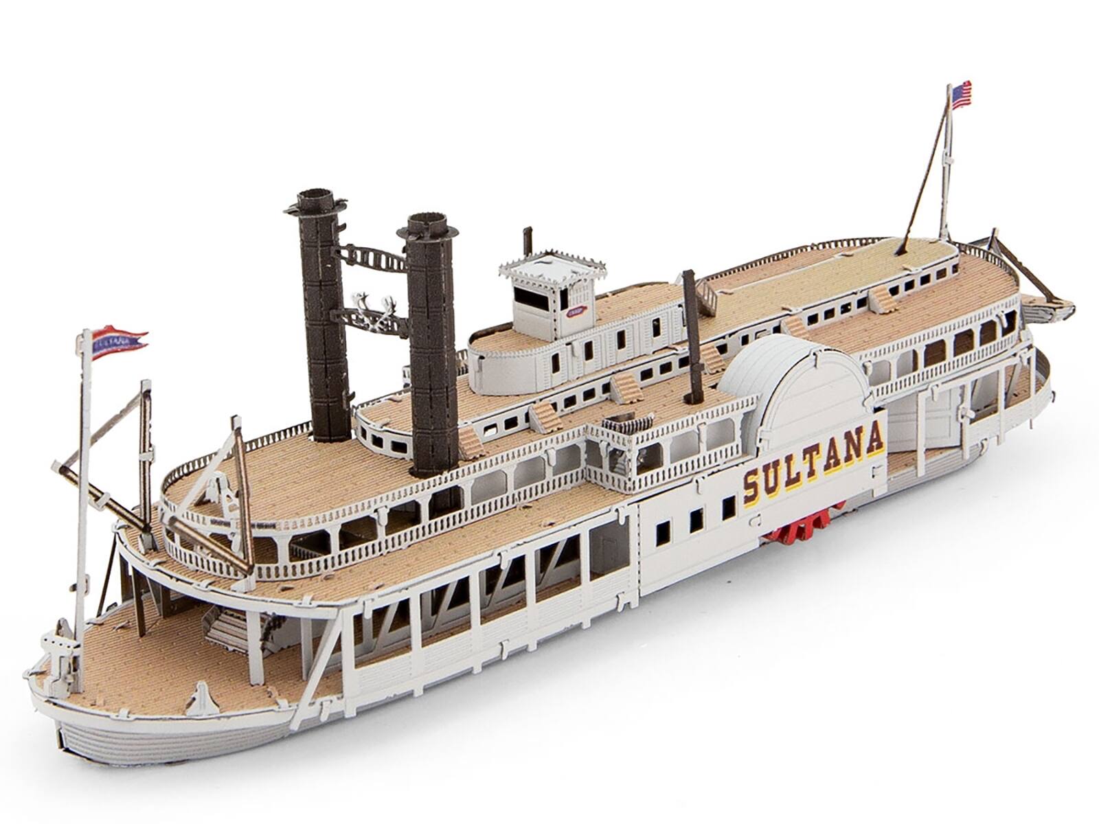Angle. Metal Earth - Model Kit Sultana Steamboat (Moderate Difficulty) Steel Model by Metal Earth - White With Beige.