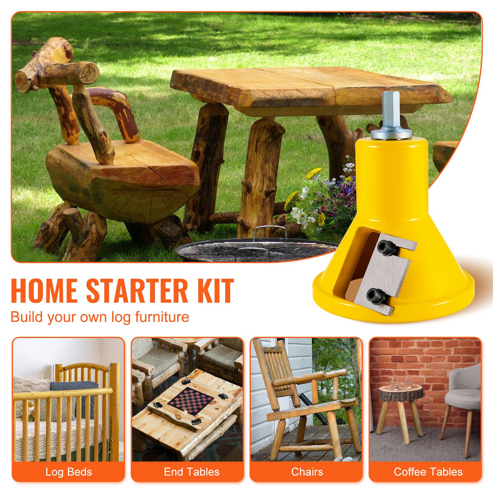 HOME STARTER KIT  
Build your own log furniture  

Log Beds  
End Tables  
Chairs  
Coffee Tables
