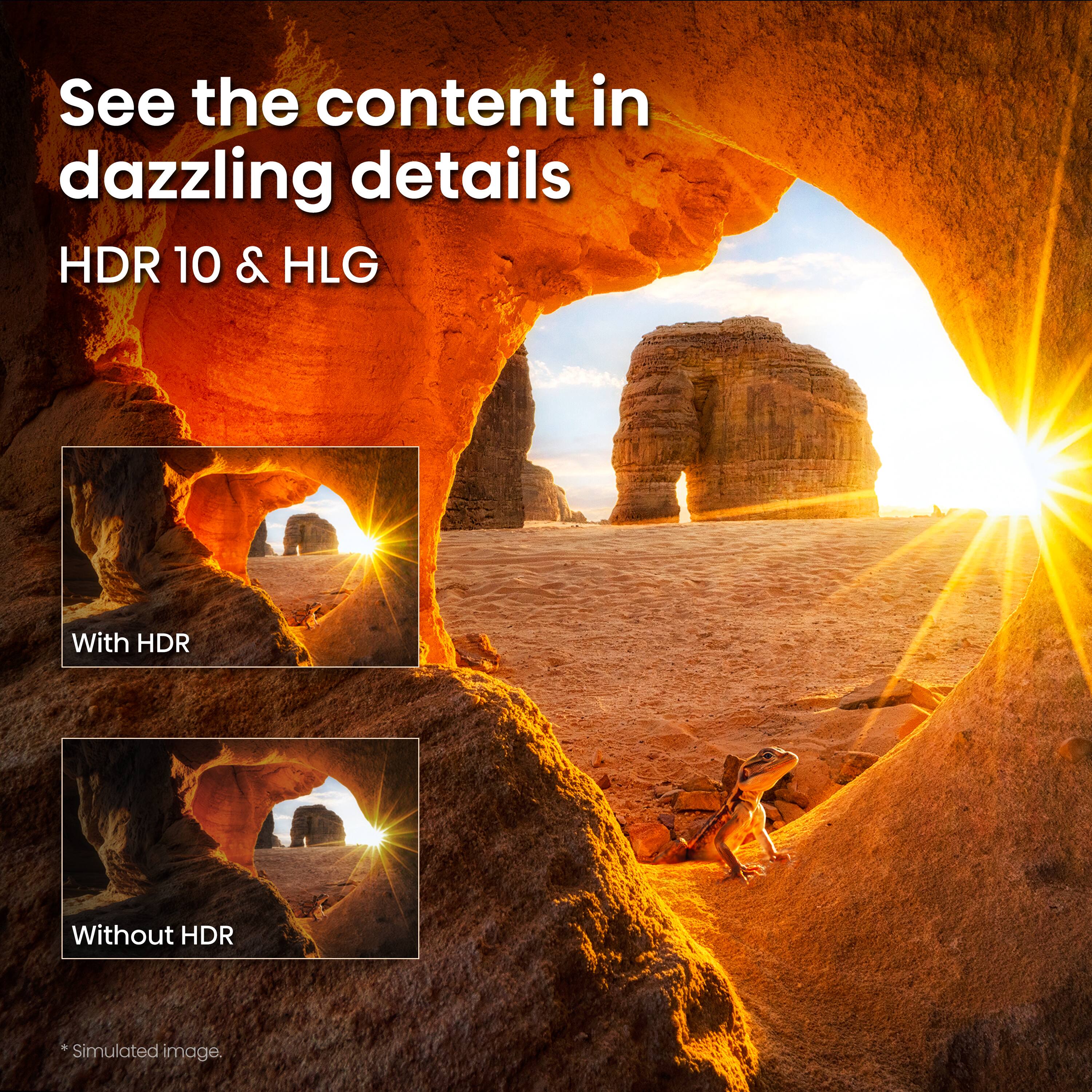 See the content in dazzling details HDR 10 & HLG

With HDR

Without HDR

*Simulated image