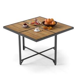 Costway - 43.5" Square Patio Table with Metal Legs, Slatted Tabletop, Adjustable Foot Pads - Natural,Black