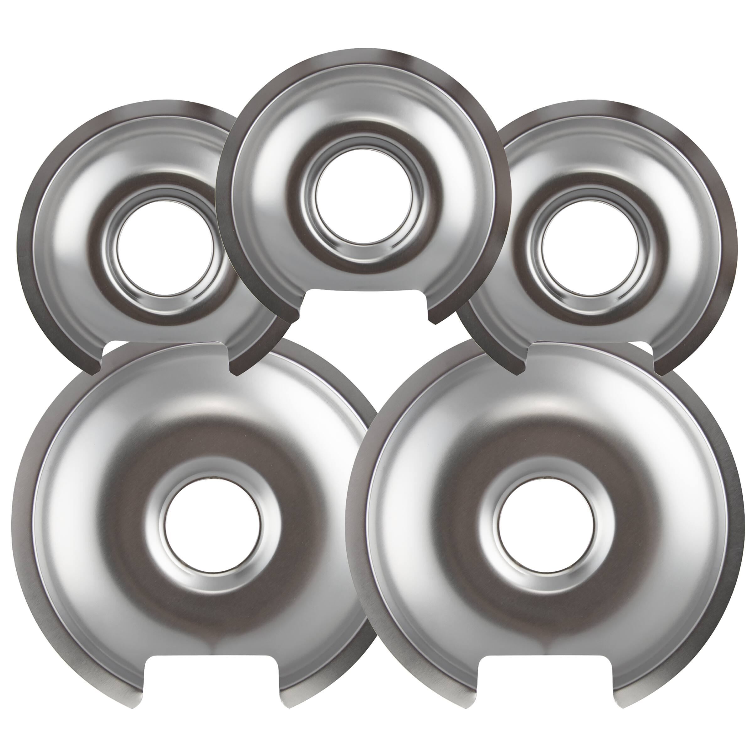 Alt View 1. Range Kleen - Range Kleen 10565X Style D 5pk Heavy Duty Chrome Drip Pans, 2 Large and 3 Small.