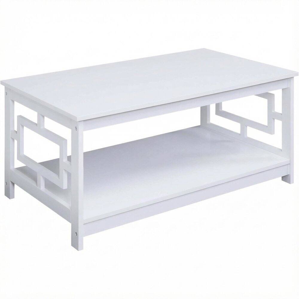 Front. FurniFact - White Coffee Table with Shelf MDF Construction Multiple Finishes Available - White.
