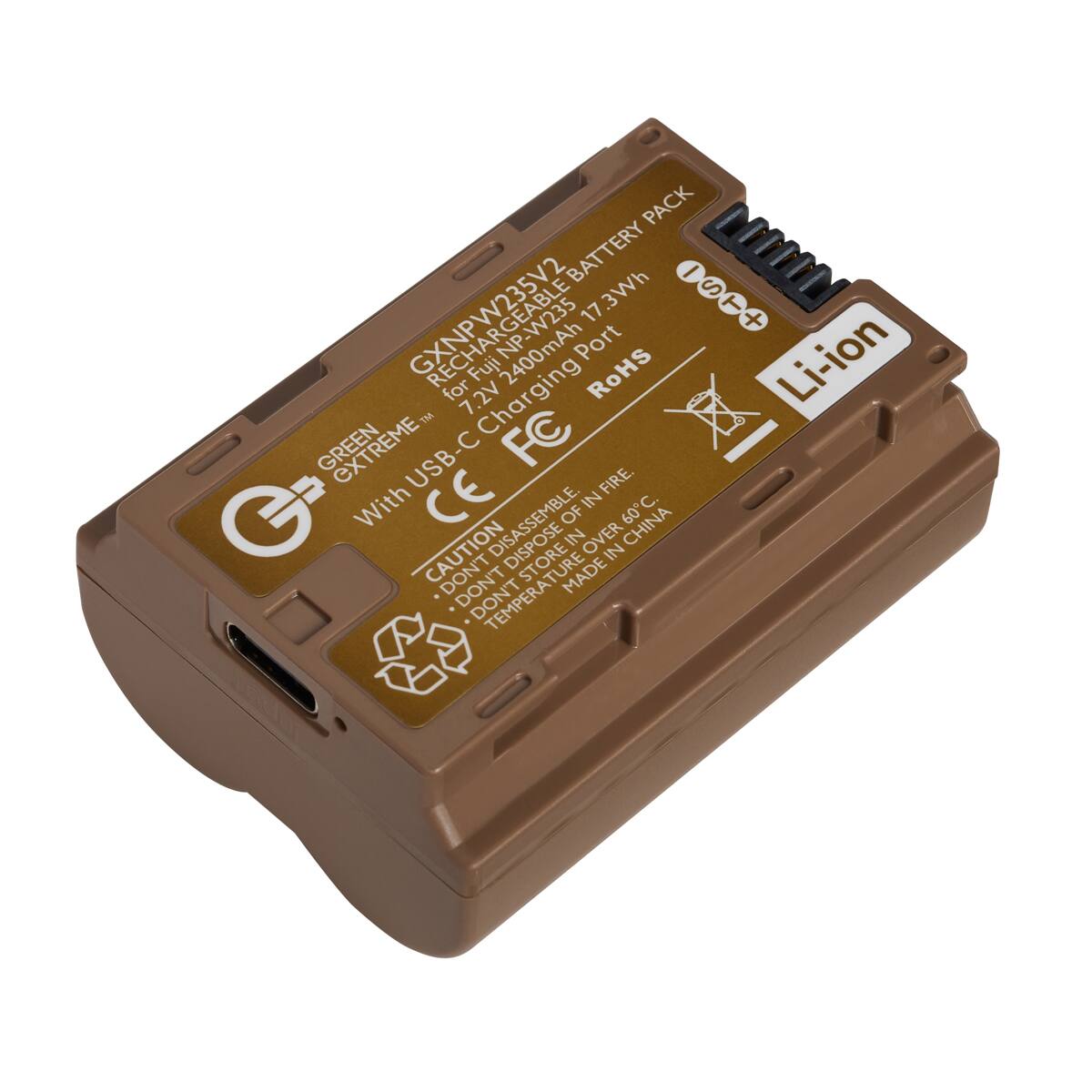 PACK BATTERY 17.3Wh - S GXNPW235V2 T + Fuji 2400mAh Port Li-ion for 7.2V Charging RoHS TM GREEN EXTREME USB-C FC FIRE. With CE DISASSEMBLE. OF IN OVER IN 60C. CHINA CAUTION DON'T DISPOSE STORE MADE IN DON'T TEMPERATURE