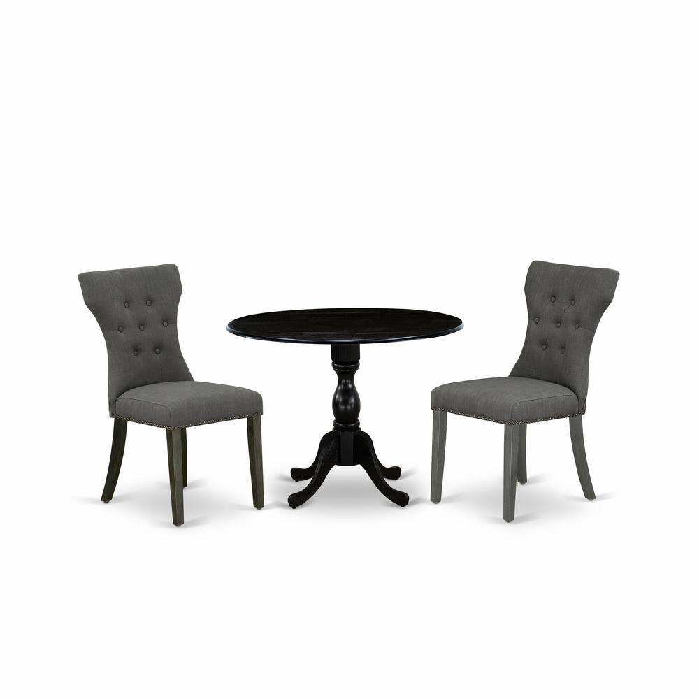 Left. East West Furniture - East West Furniture DMGA3-ABK-50 3 Piece Dining Set Contains 1 Drop Leaves Table and 2 Dark Gotham Grey Linen Fabric - Wire Brush Black.
