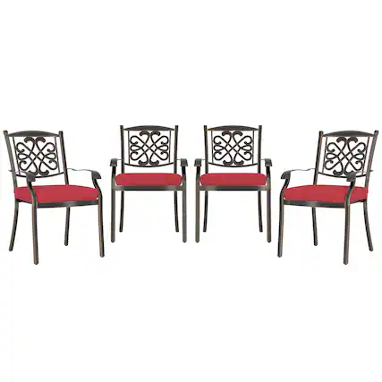 Front. Mondawe - 4-Piece Cast Alu Dining Chairs - Black+Red.