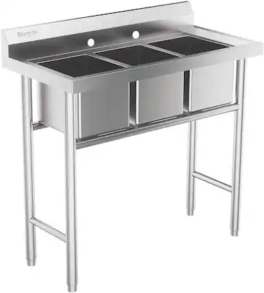 Front. Winado - Commercial Stainless Steel 3 Compartment Sink Free Standing Utility Sink with Backsplash, Adjustable Legs for Restaurant - Silver.