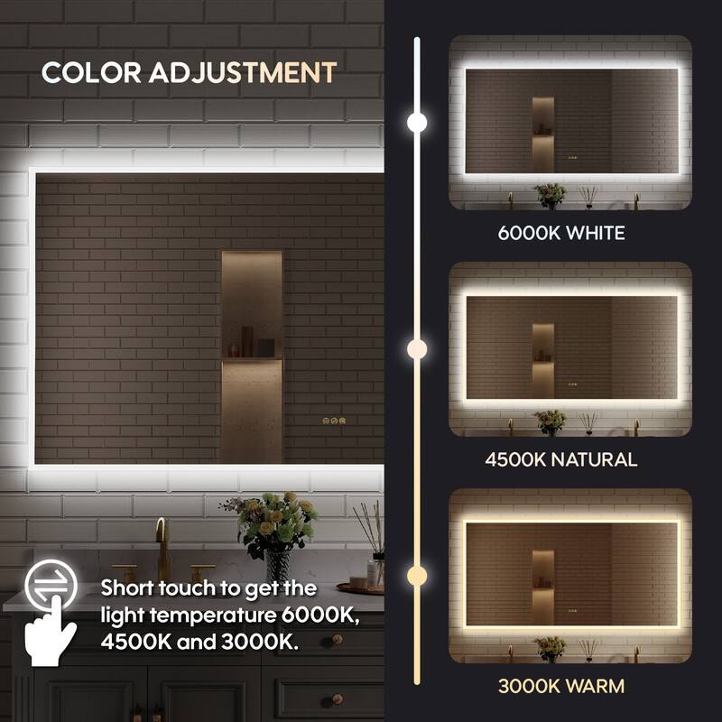 COLOR ADJUSTMENT

6000K WHITE  
4500K NATURAL  
3000K WARM

Short touch to get the light temperature 6000K, 4500K and 3000K.
