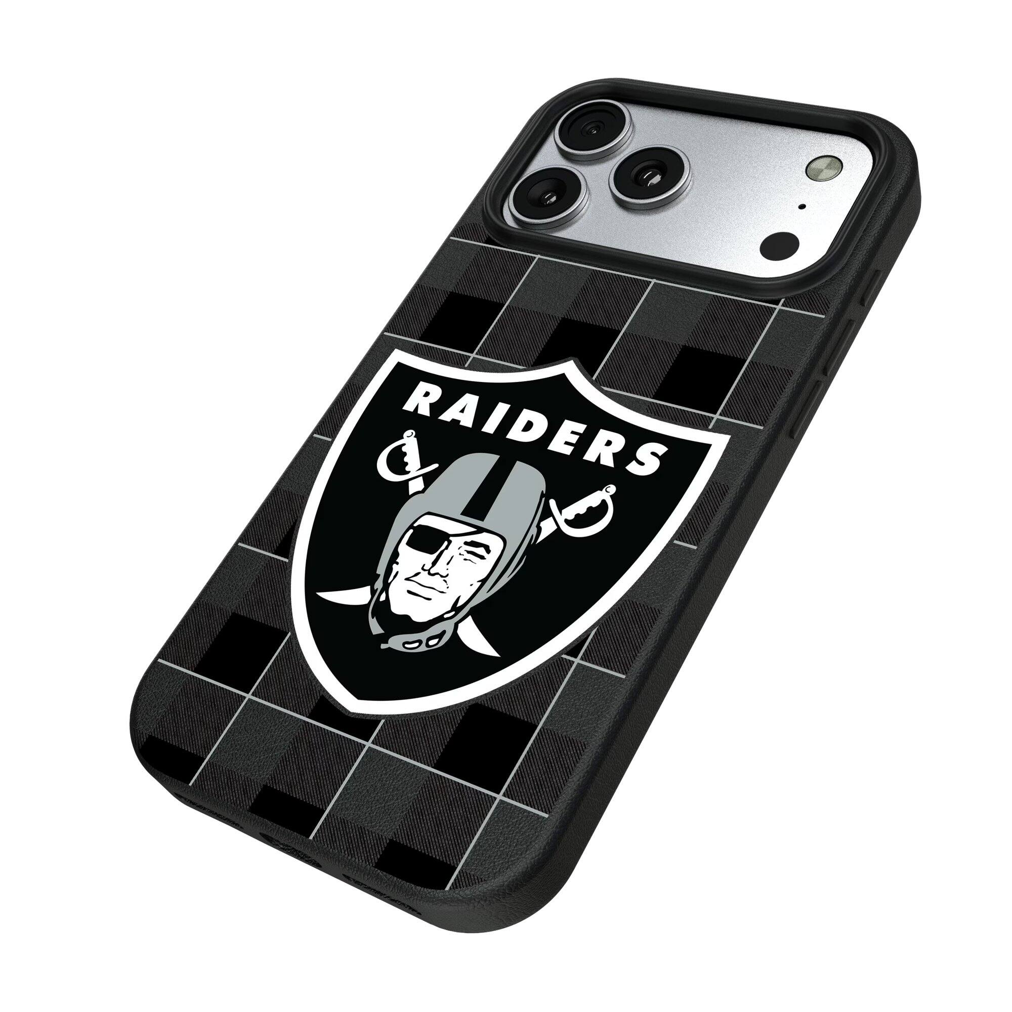 Alt View 1. Keyscaper - Las Vegas Raiders Plaid Magnetic Bump iPhone Case - 16 Pro - Black.