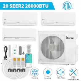 Winado - 28000 BTU 20 SEER2 Tri 3 Zone AC Ductless Mini Split Air Conditioner & Heat Pump -9K+9K+18K,Wifi w/24.6 Ft Copper Line - White