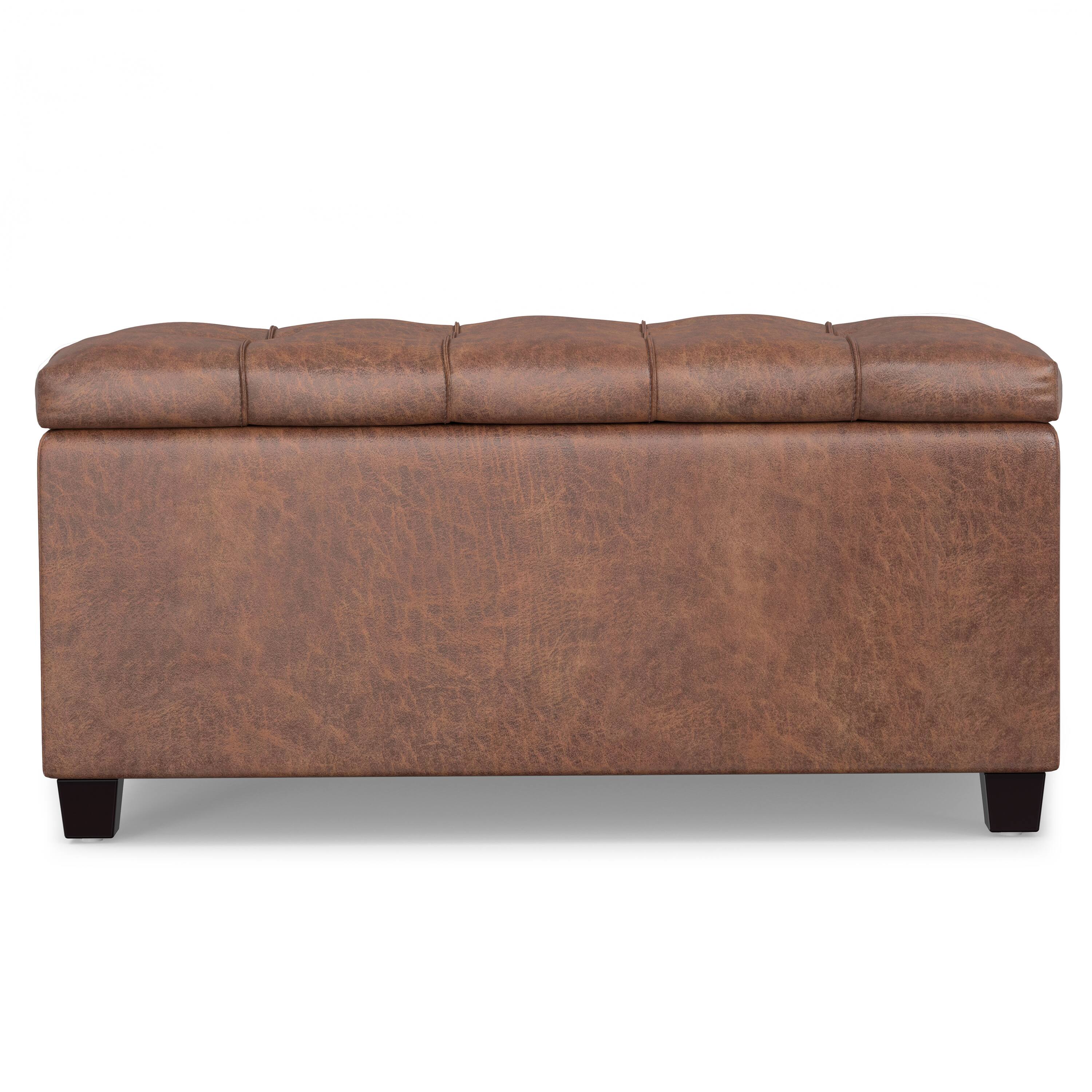 Left. Simpli Home - Sienna 33 inch Wide Storage Ottoman Bench in Distressed Saddle Brown Vegan Leather - Distressed Saddle Brown.