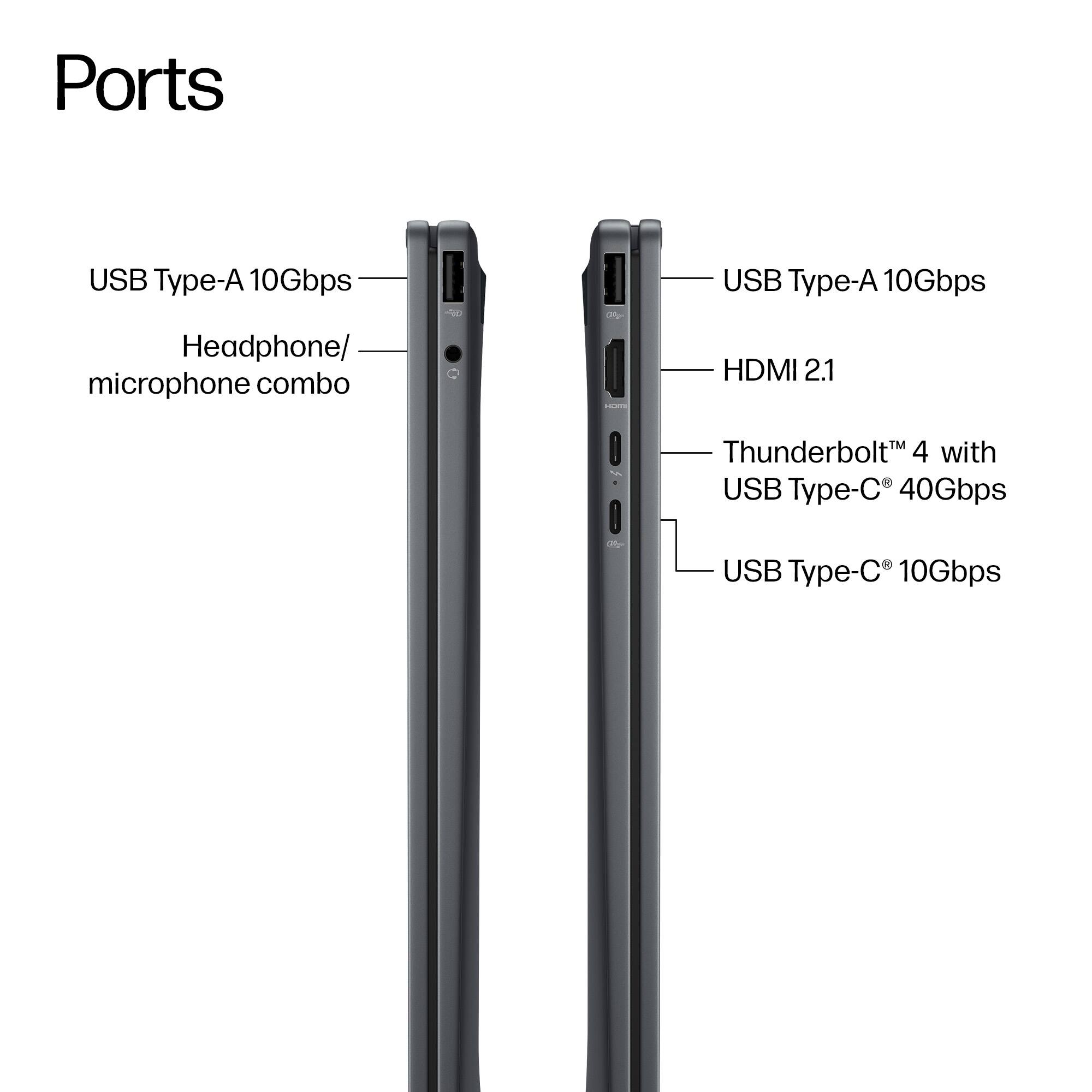 USB Type-A 10Gbps Headphone/microphone combo -a-
USB Type-A 10Gbps
HDMI 2.1
Thunderbolt 4 with USB Type-C 40Gbps -d-
USB Type-C 10Gbps