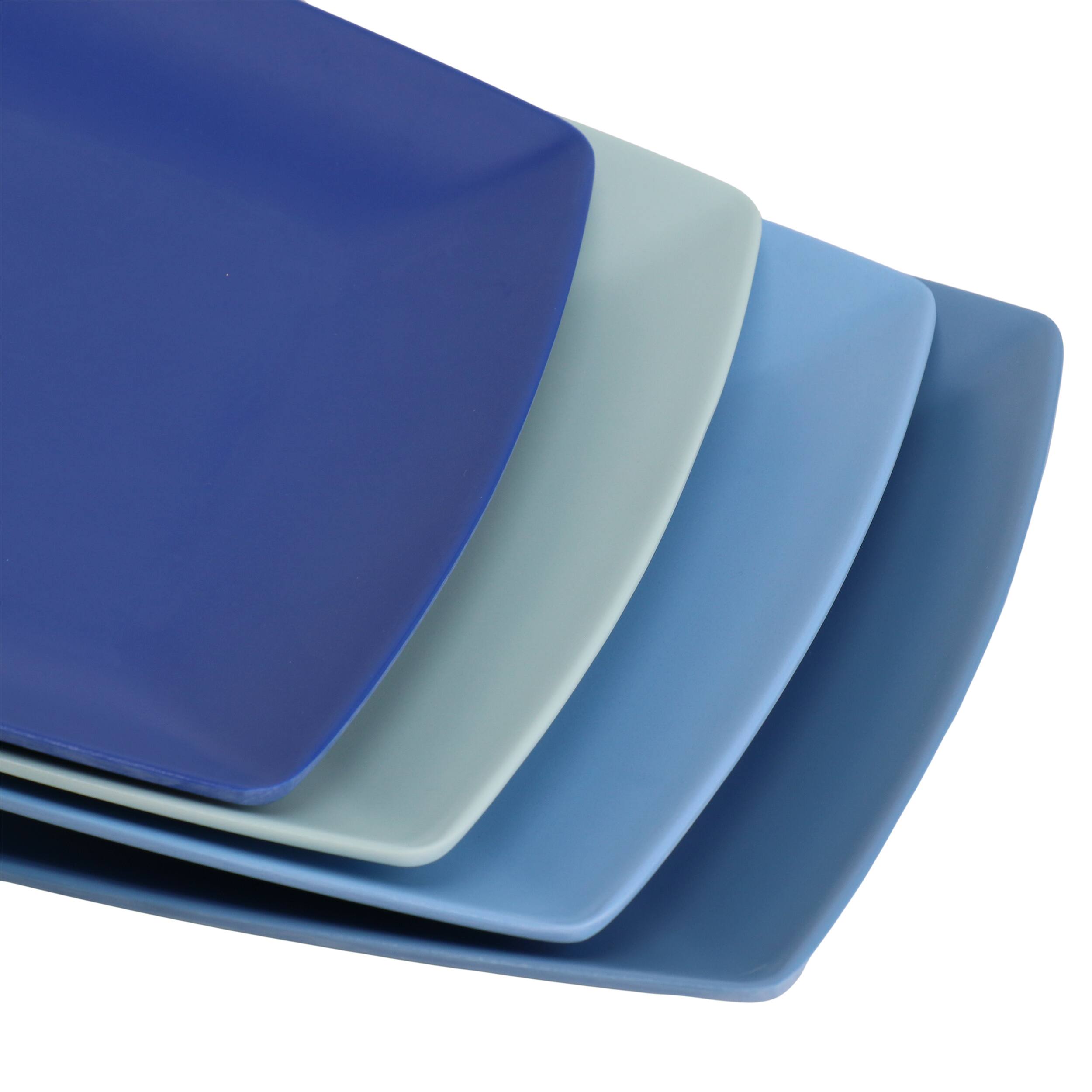 Alt View 2. Gibson - Gibson Home Grayson 4 Piece 10.5 Inch Square Melamine Dinner Plate Set in Assorted Blue - Blue.