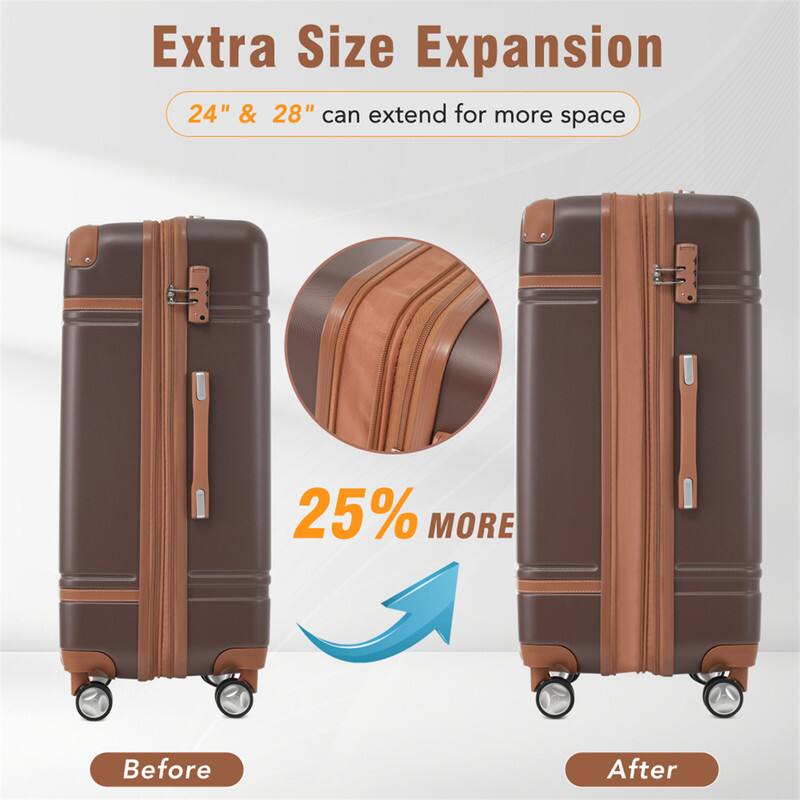 Extra Size Expansion  
24" & 28" can extend for more space  

25% MORE  

Before After