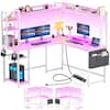 Front. Aheaplus - Gaming L-Desk With Power Outlets, LED Lights & Storage - Reversible Home Office Desk With Monitor Stand - Pink.