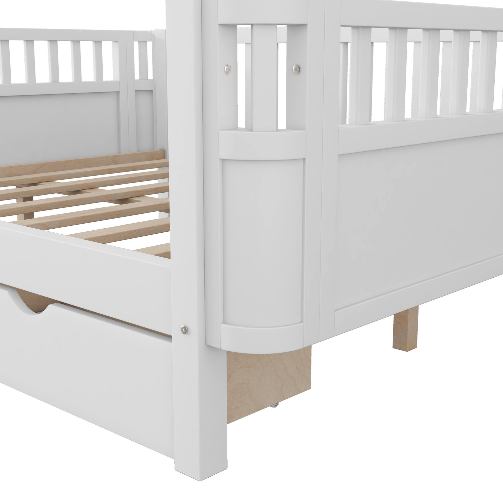 Alt View 8. GOODSILO - Full Size Wood Platform Bed with Safety Rails for Children's Rooms, Sturdy Low Profile Design for Kids and Teens - White.