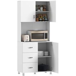 Homcom - Freestanding Kitchen Buffet with Hutch Storage Organizer with 2 Door Cabinets, 3 Drawers and Open Countertop - White