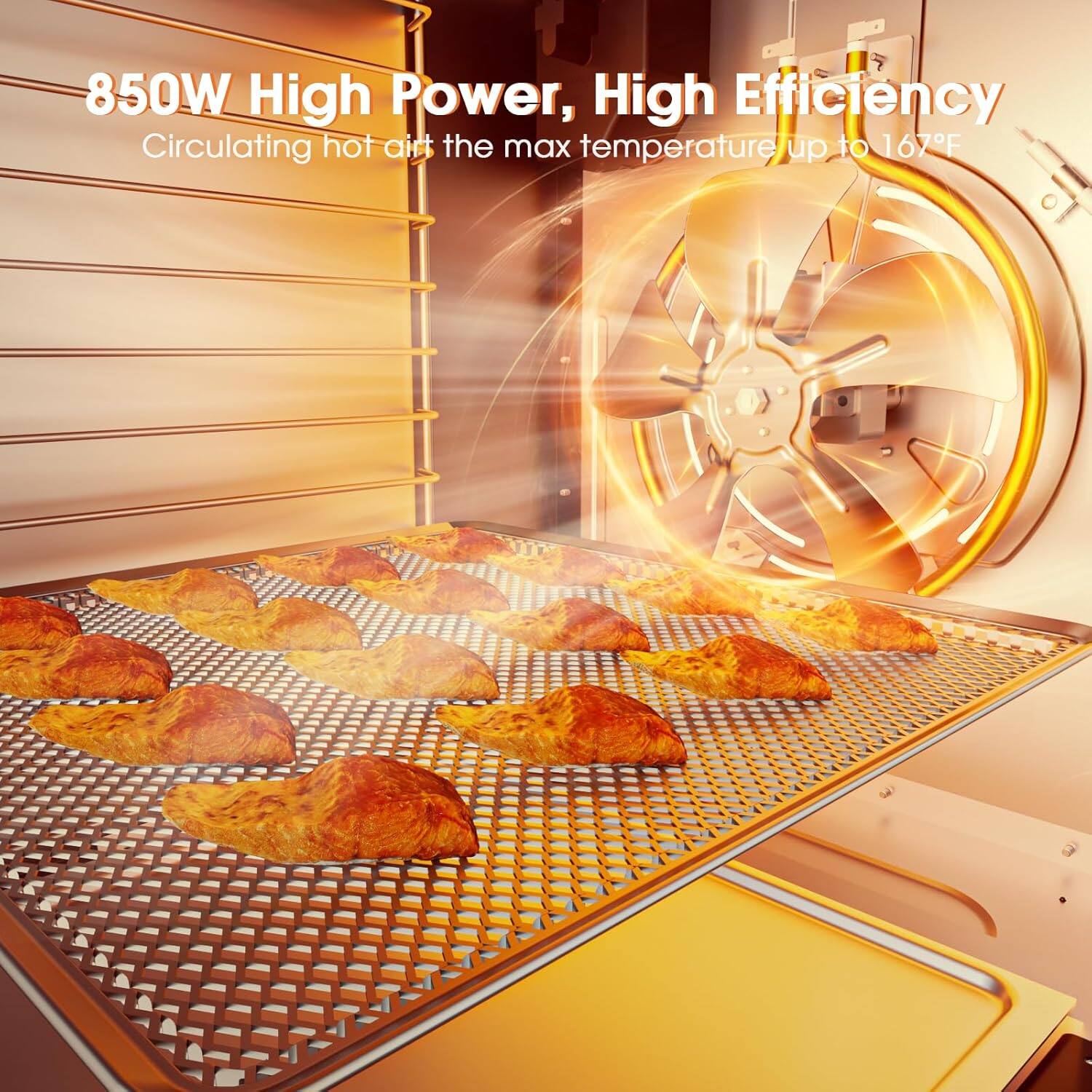 850W High Power, High Efficiency
Circulating hot air with the max temperature up to 167°F