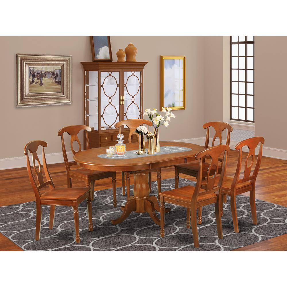 Back. East West Furniture - 7 Pc Dining room set-Oval Dining Table with Leaf and 6 Chairs - Saddle Brown.