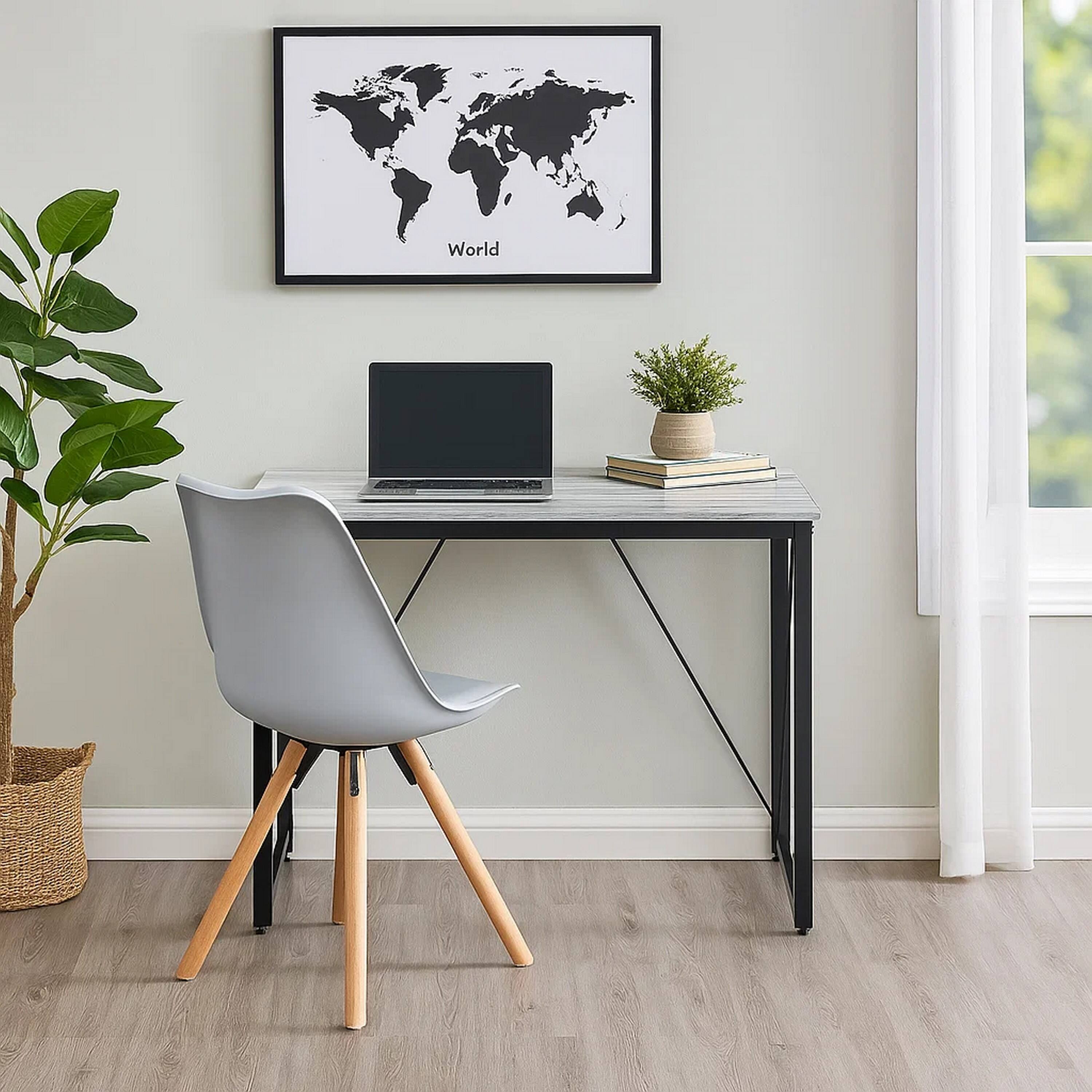 Alt View 2. Manhattan Lane - Writing Desk with V Shaped Accent and Distressed Look, White - White.