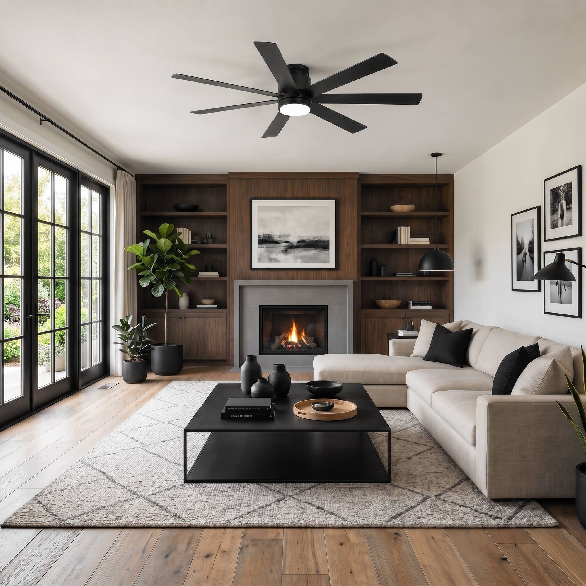 Alt View 7. Breezary - 60-Inch Low Profile Ceiling Fan with LED Light, 7 Plywood Blades, DC Motor, 6-Speed Remote, Tri-Color Dimmable with Memo - Black Walnut.