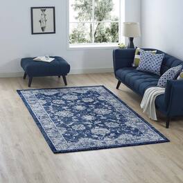 Modway - Kazia Distressed Floral Lattice Area Rug - Dark Blue and Ivory