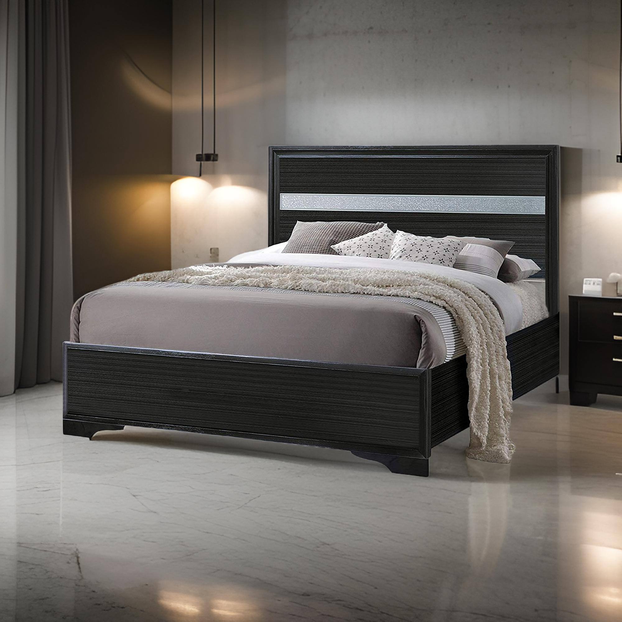Alt View 5. Manhattan Lane - Wooden Twin Size bed with Bracket Legs and Crystal Accented Headboard, Black - Black.