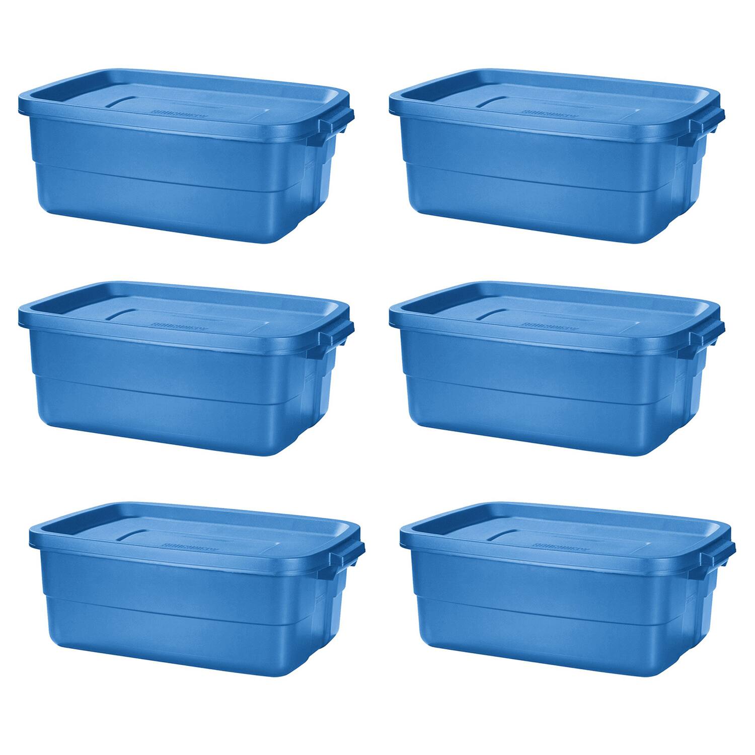 Front. RubberMaid - Rubbermaid Roughneck Tote 10 Gallon Storage Container, Heritage Blue (6 Pack) - Blue.