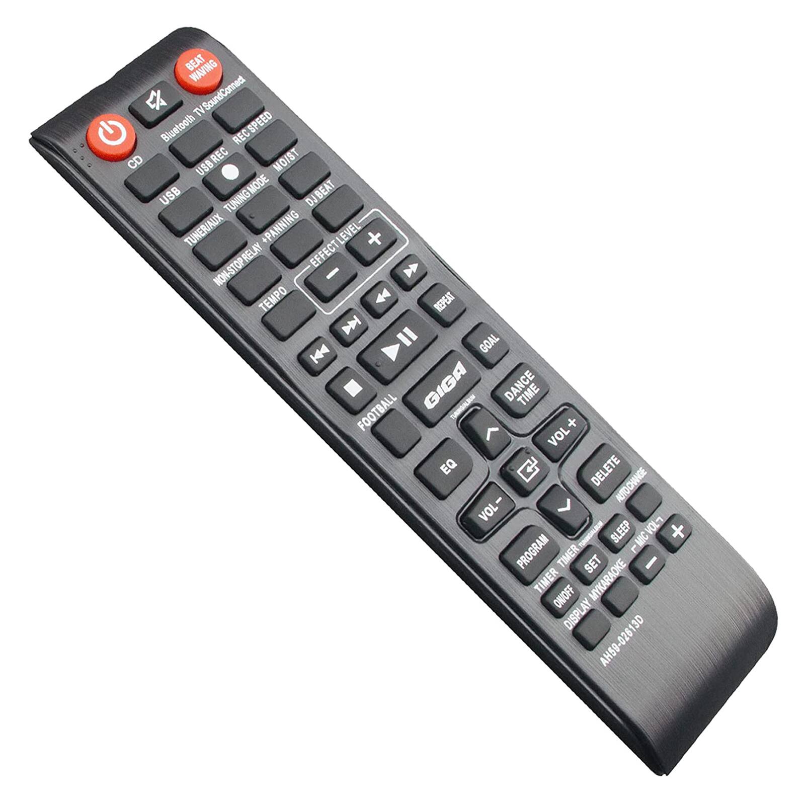 BEAT WAVING  
TV SoundConnect  
Bluetooth  
REC SPEED  
REC CD  
USB REC  
REC W/O ST  
USB  
TUNING MODE  
MODE  
DJ BEAT  
DJ TUNER  
AUX +  
PANNING  
EFFECT LEVEL  
EVEL +  
NON-STOP  
RELAY  
EFFECT  
-  
TEMPO  
REPEAT  
D  
I  
GOAL  
H4  
GIGA  
DANCE TIME  
FOOTBALL  
NARGALUN  
+  
VOL  
EQ  
DELETE  
I  
AUTO CHANGE  
VOL  
HALUM  
SLEEP  
VOL-  
+  
PROGRAM TIMER  
MALM  
F  
MIC  
L  
TIMER  
SET  
I  
TIMER  
OFF  
MY KARAOKE  
DISPLAY  
3D  
AH59-02613D  
026  
AH59