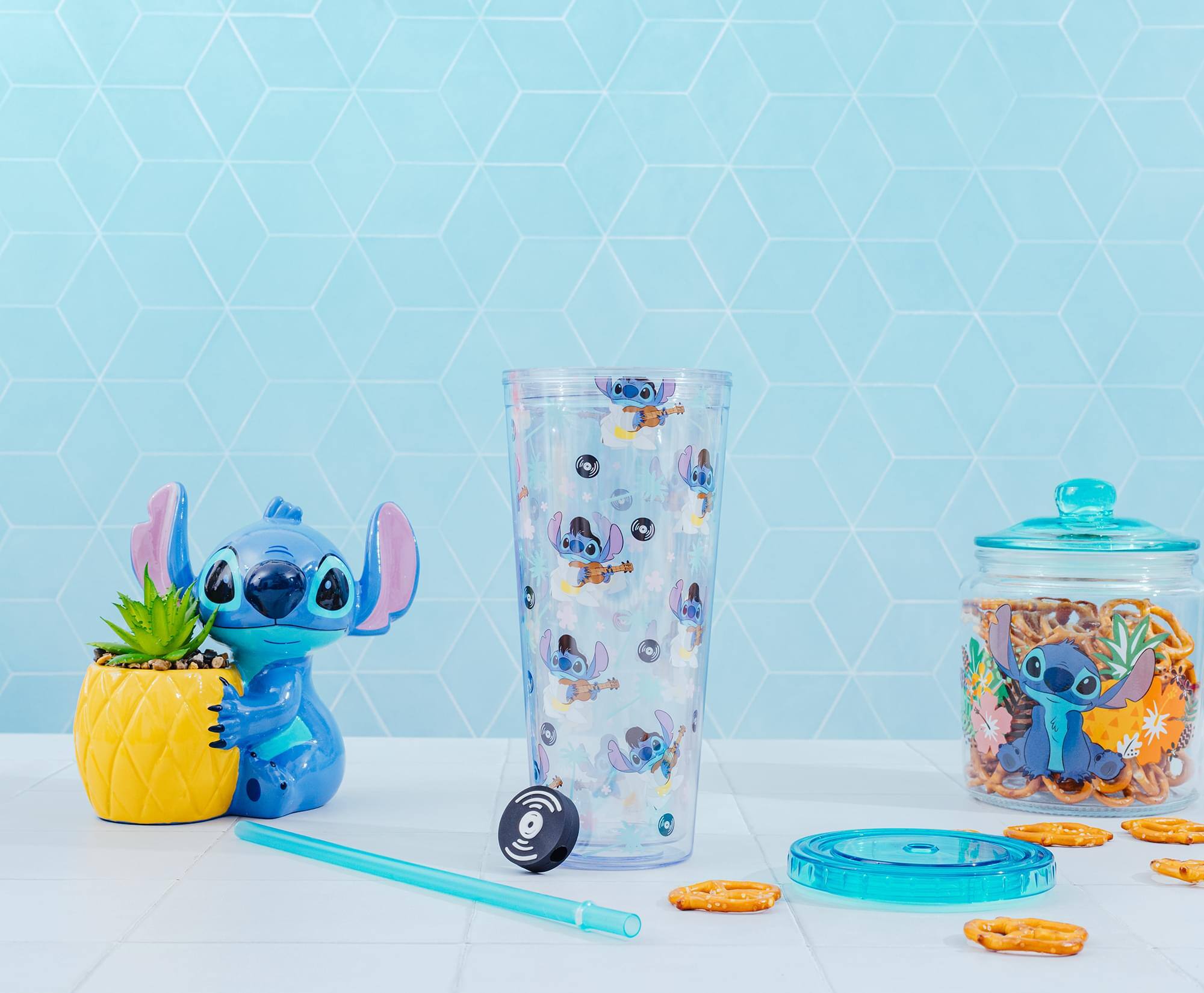Alt View 2. Silver Buffalo - Disney Lilo & Stitch Elvis Stitch 24-Ounce Carnival Cup With Straw Topper Charm - Blue.