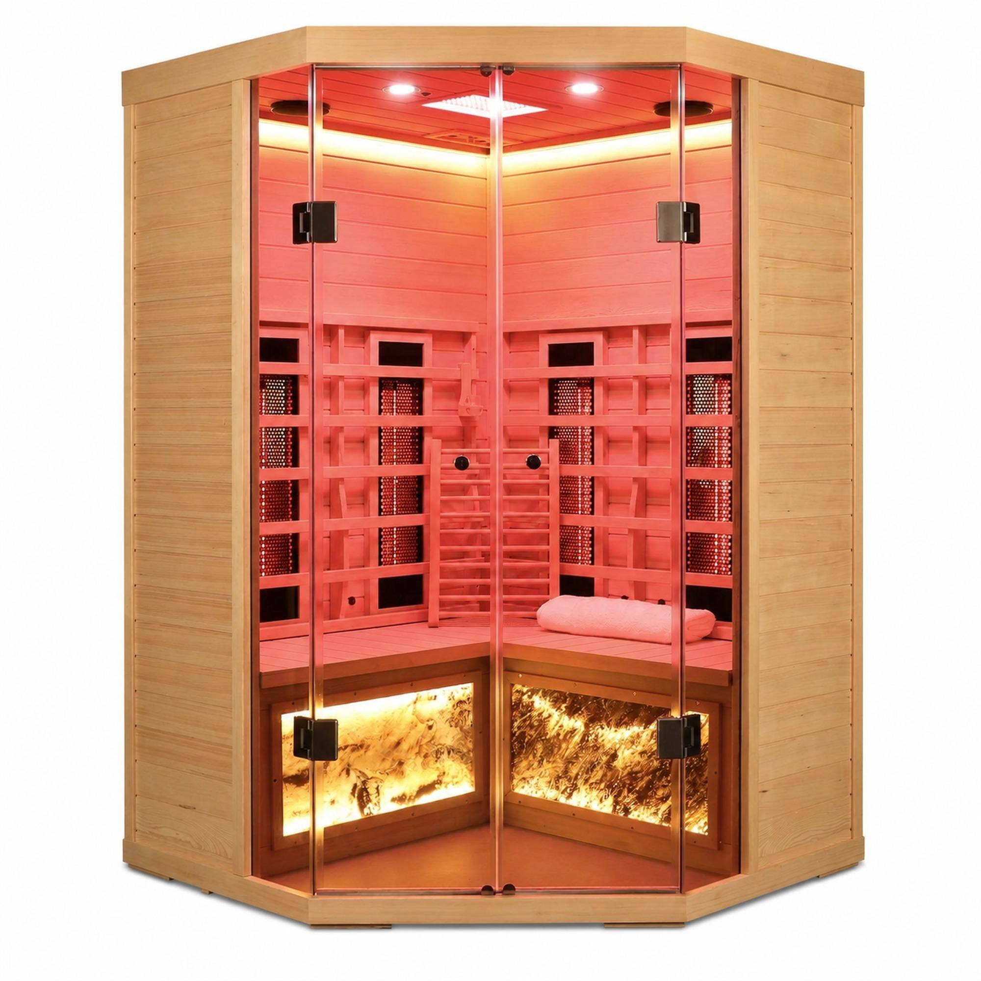 Front. RYHNUYNE - 5 Person Hemlock Far Infrared Sauna, S Model, Low EMF Heaters, Digital Control Panel, Dry Cabin - Natural.