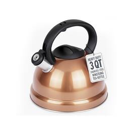 Luminuxe - Whistling Tea Kettle, 3qt Stainless Steel Stove Top Kettle with Cool-Touch Handle, Fast Boil Tea Pot - Copper
