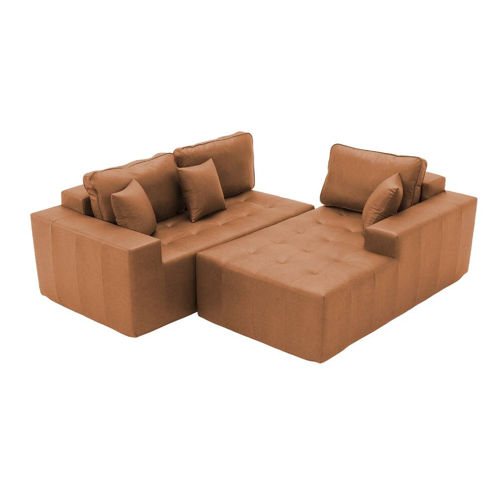 Alt View 2. Loheer - Loheer Faux Leather Sofa Bed L-Shaped Sectional Couch Corner Chaise Light Brown - Light Brown.