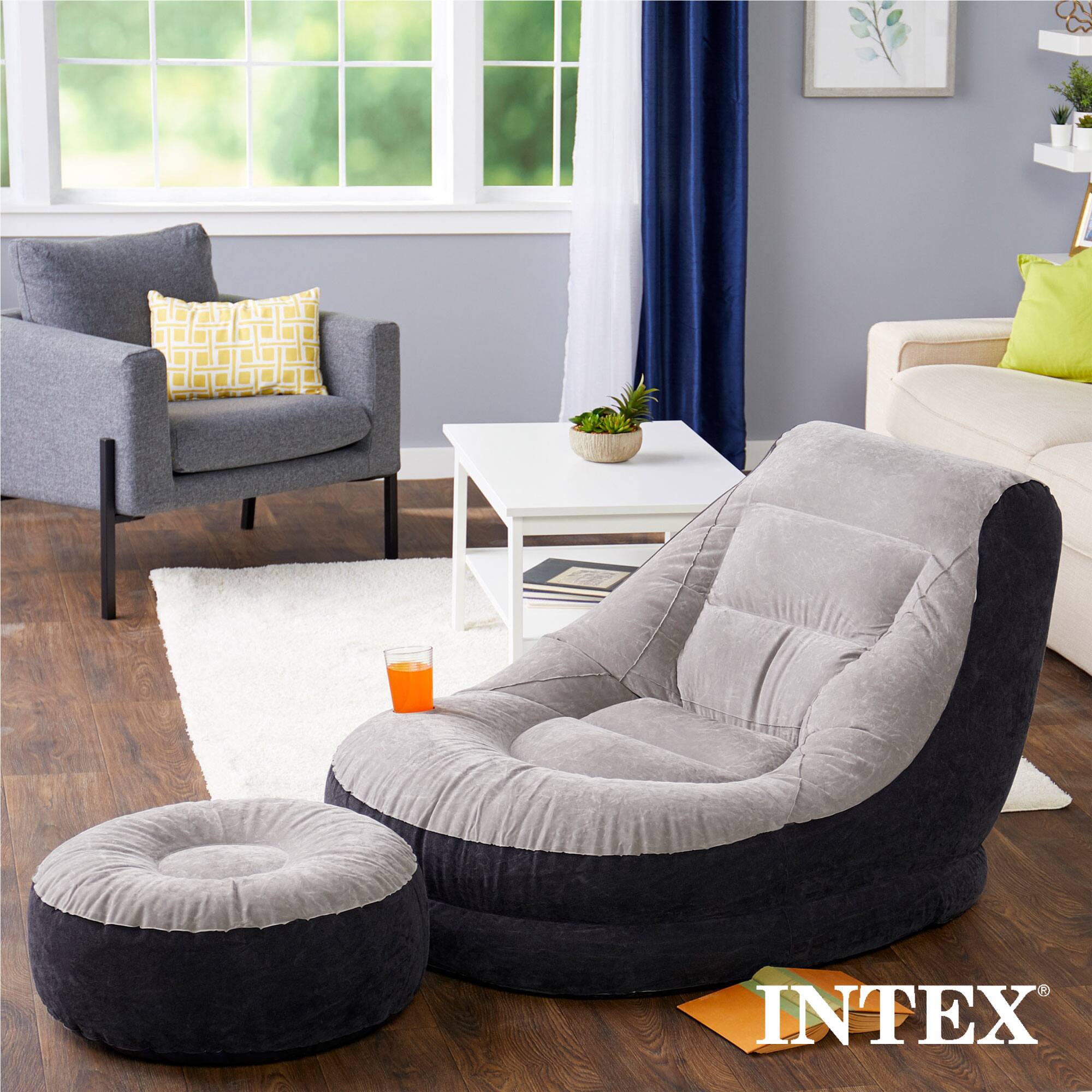Alt View 2. Intex - Intex Inflatable Ultra Lounge Chair With Cup Holder & Ottoman Set, Gray (5 Pack) - Gray.