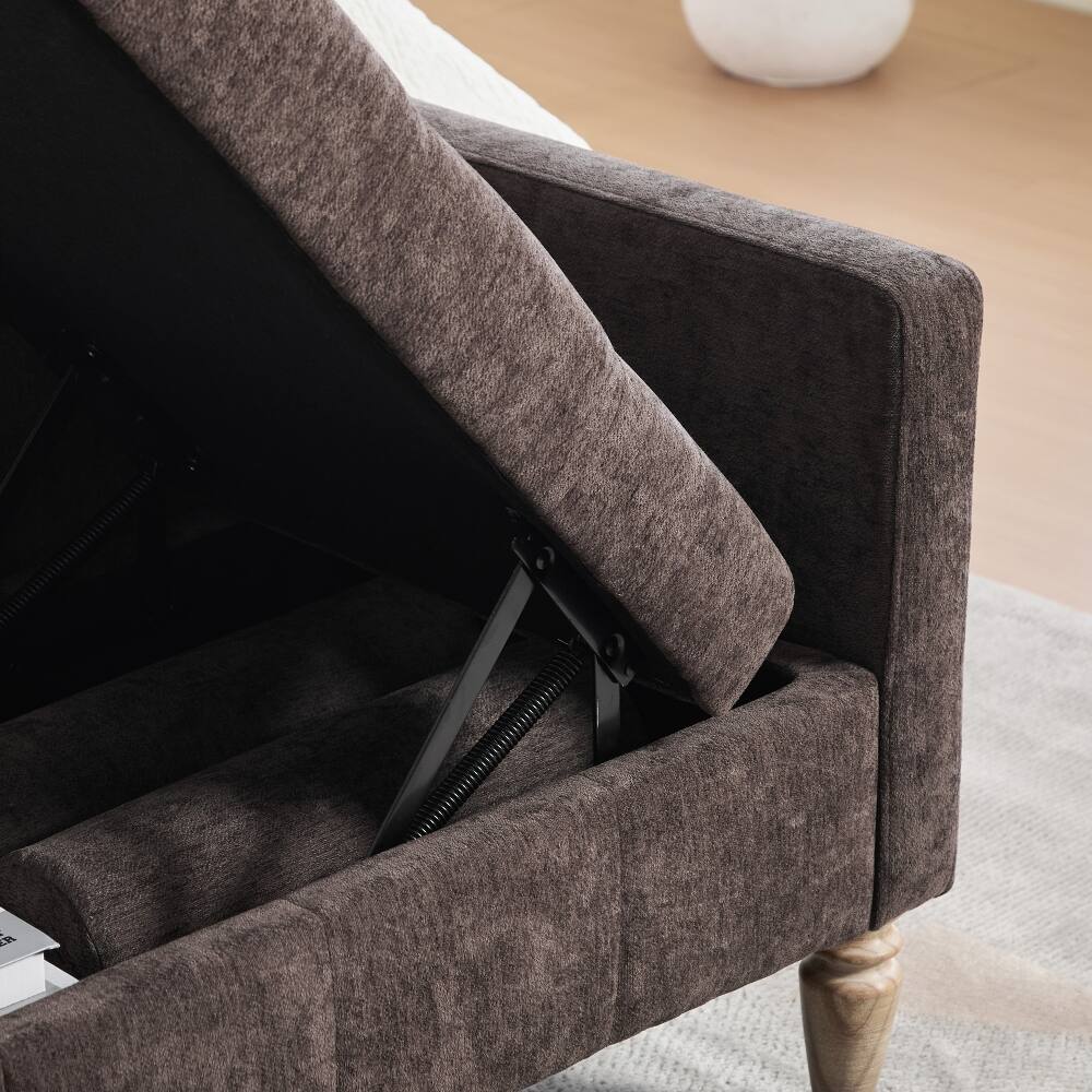 Alt View 6. Ropilly - Ropilly 64.6 inch Tufted Chenille Storage Bench, Flip-Top End of Bed Bench with Armrests and Backrest, Coffee - Coffee.