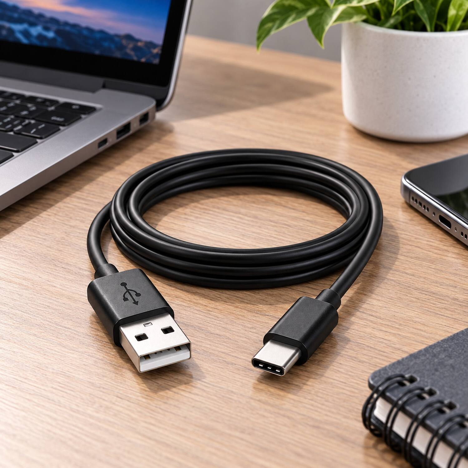 Left. Sanoxy - USB Type-C to USB-A 2.0 Male Charger Cable, 6 Feet (1.8 Meters), Black - Black.