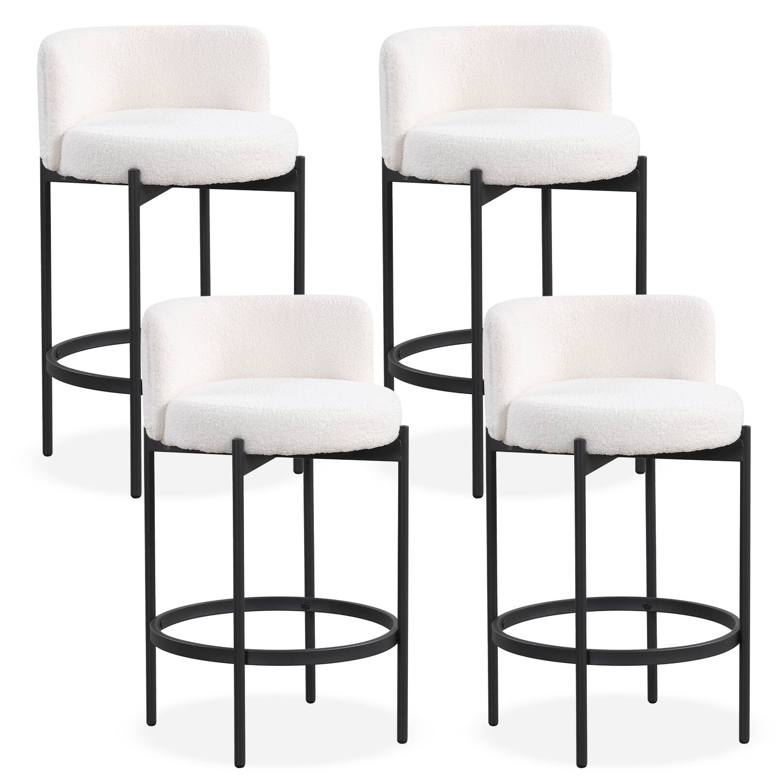 Gymax - Boucle Counter Stools Set of 4 w/Curved Backrest Metal Frame Comfy Footrest - Beige, Black