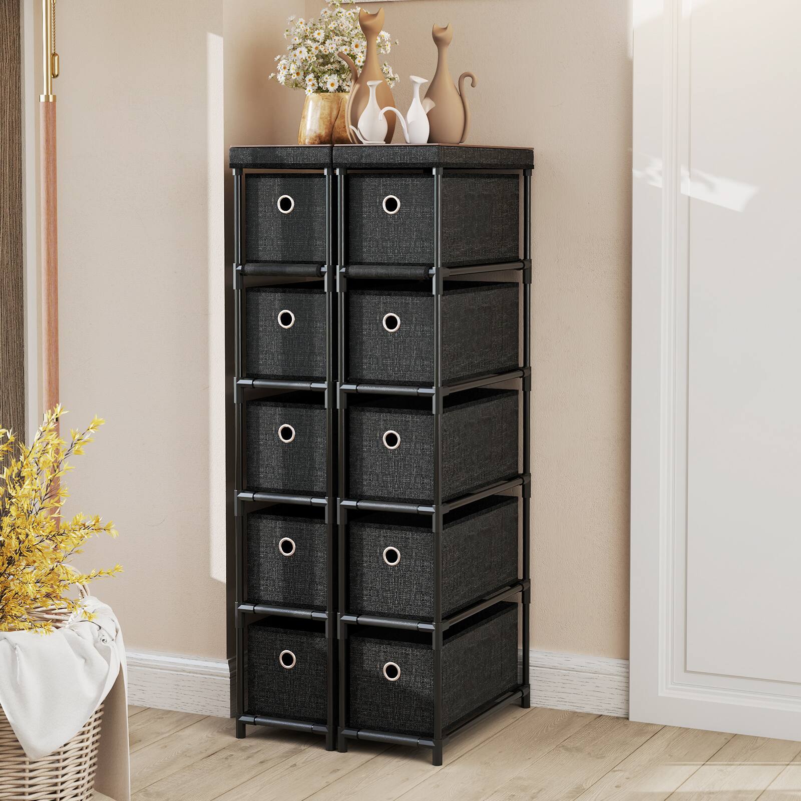 Alt View 3. Gymax - Gymax Slim Dresser w/ 5-Drawer Anti-tip Kits Space-Saving Chest of 5 Fabric Drawers - Black.