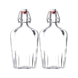 Bormioli Rocco - Pocket Flask Set of 2, 17 Oz Glass Bottles with Airtight Closures - Clear