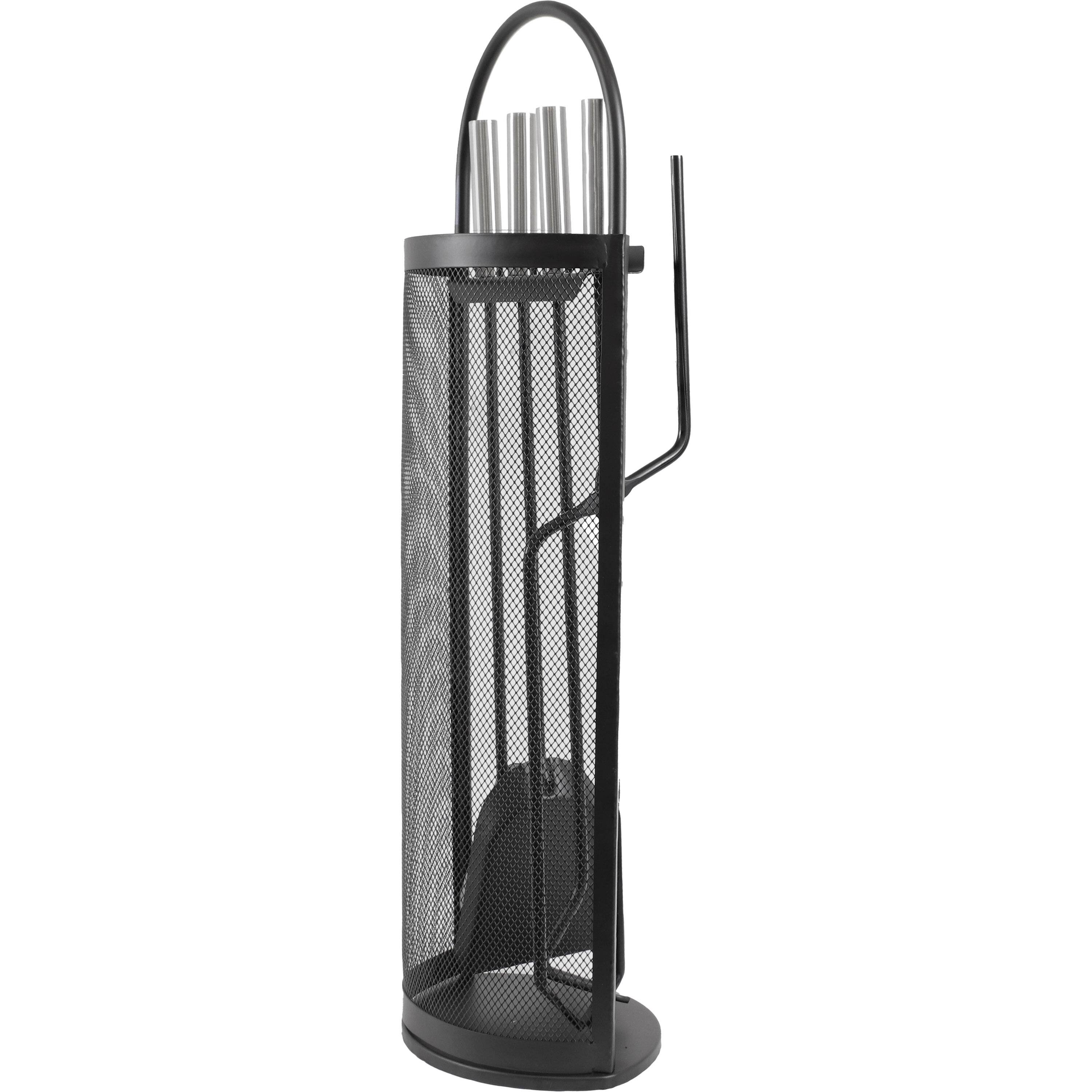 Alt View 6. Sunnydaze - 4-Piece Fireplace Tool Set with Mesh Shroud Holder - Black.