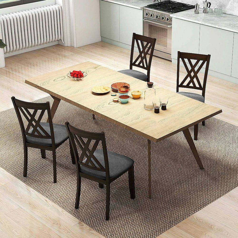 Back. Kadyn - Set of 2 Linen Upholstered Wooden Dining Chairs with Rubberwood Frame for Dining Room, Gray - Gray.