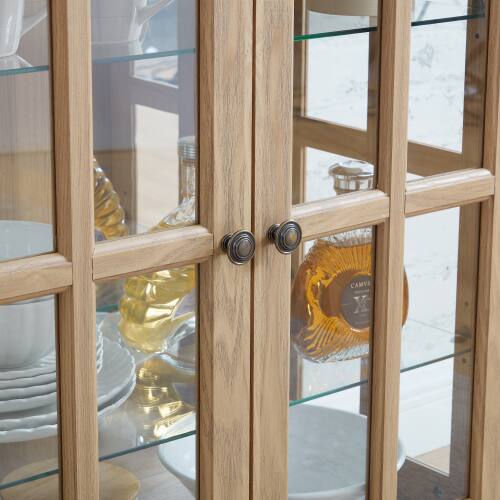 Alt View 4. LUCKY ONE - Freestanding Antique Curio Display Cabinet with Glass Doors Adjustable Shelves E26 Bulb for Collectibles - Oak.