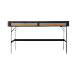 Armen Living - Saratoga 2 Drawer Desk Acacia with Rattan - Black